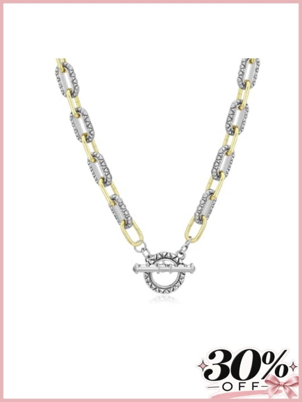 Two-Tone Cable Chain Necklace Gold Silver Plated